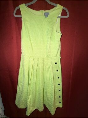 Rabbit Rabbit Rabbit Neon Lime Pleated Dress with Side Buttons